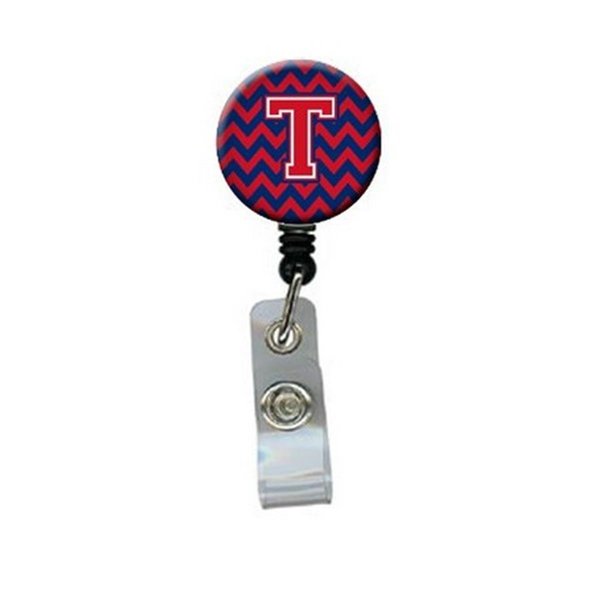 Carolines Treasures Letter T Chevron Yale Blue and Crimson Retractable Badge Reel CJ1054-TBR